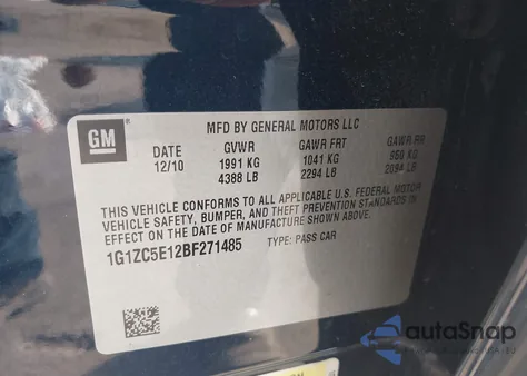 2011 Chevrolet Malibu 1Lt z USA, uszkodzony, nr VIN 1G1ZC5E12BF271485